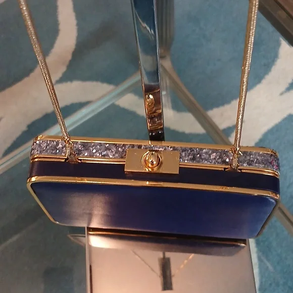 henri bendel Party Box Silver Glitter Clutch with Gold Trim - Picture 5 of 11